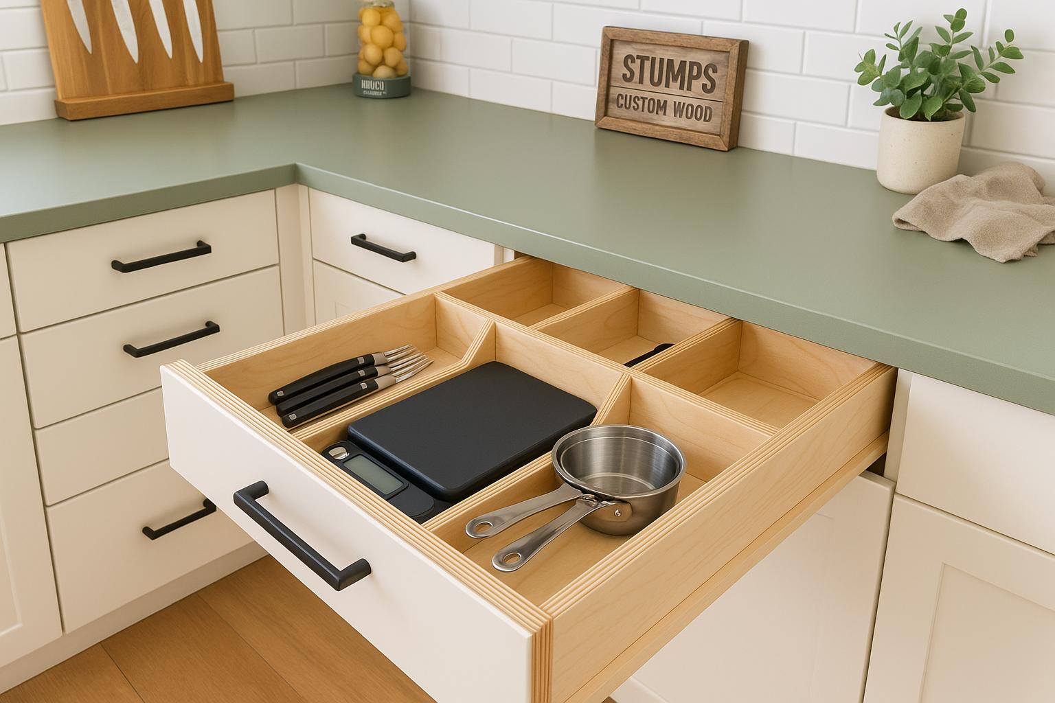 Handmade Wooden Drawer Organizer: Custom Baltic Birch Kitchen Utensil - Stumps Custom Wood