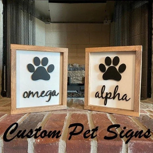 Custom Pet Paw Sign | Personalized Wooden Pet Name Plaque with Paw Print