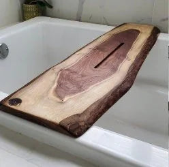 Barky Walnut Bathtub Tray | Handmade Live Edge Bath Board with Natural Bark