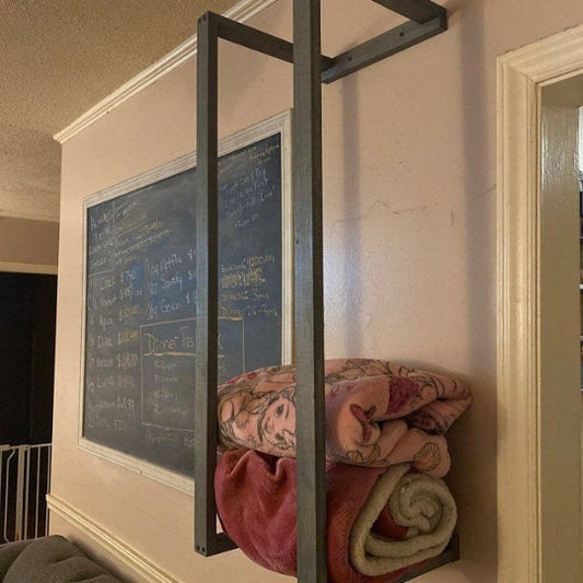 Farmhouse Rustic Blanket Holder: Wall Mounted Wood Quilt Rack for Throws & Towels