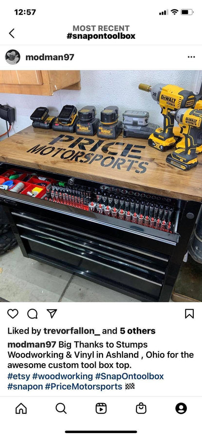 Custom Tool Box Cover: Personalized Butcher Block Workbench Top & Workshop Storage