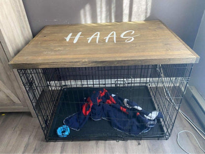 Farmhouse Dog Crate Topper: Wood Kennel Cover & Table - Custom Fit