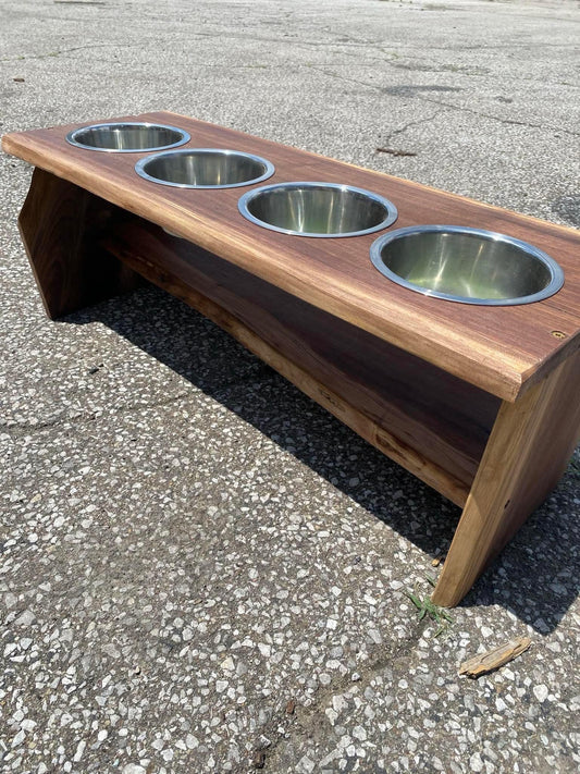 Walnut Elevated Dog Food Bowl Station: Live Edge Style