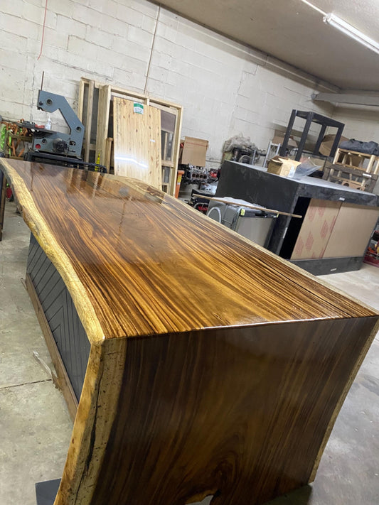 Custom Live Edge Waterfall Kitchen Island: Handcrafted Solid Wood Countertop Bar
