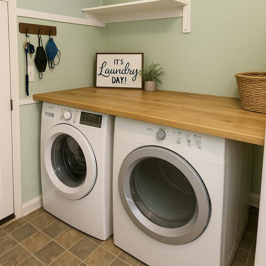 Wooden Washer and Dryer Top: Custom Laundry Room Countertop Handcrafted to Fit
