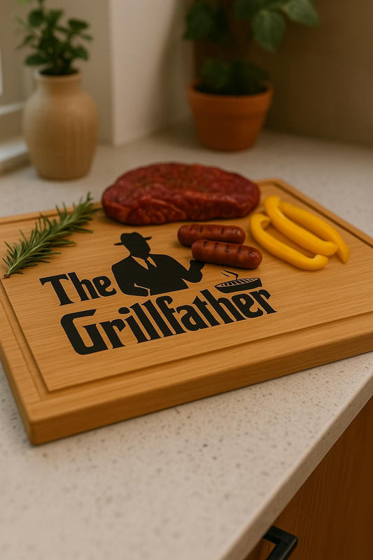Grillfather BBQ Cutting Board – Personalized Grill Master Gift for Dad | Walnut | Fathers Day Gift for him | Stumps Custom Wood