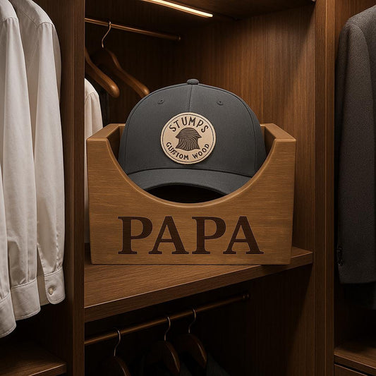 Wooden Hat Organizer Box: Custom Groomsmen Gift, Rustic Storage Keepsake for Men