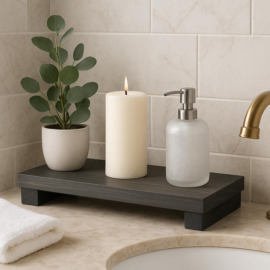 Rustic Wood Table Riser: Farmhouse Candle & Plant Display