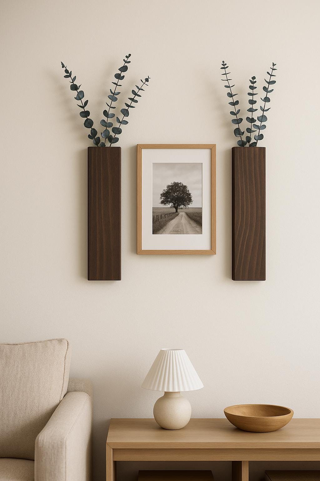 Handmade Wood Wall Vase Set of 3: Rustic Farmhouse Decor