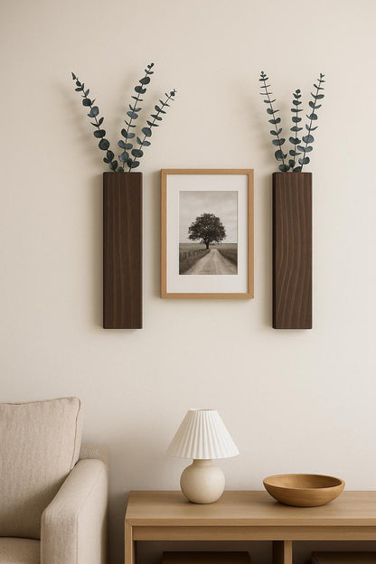 Handmade Wood Wall Vase Set of 3: Rustic Farmhouse Decor