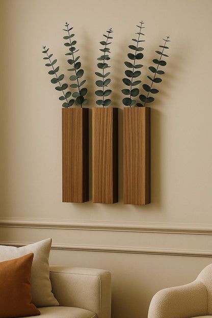 Handmade Wood Wall Vase Set of 3: Rustic Farmhouse Decor