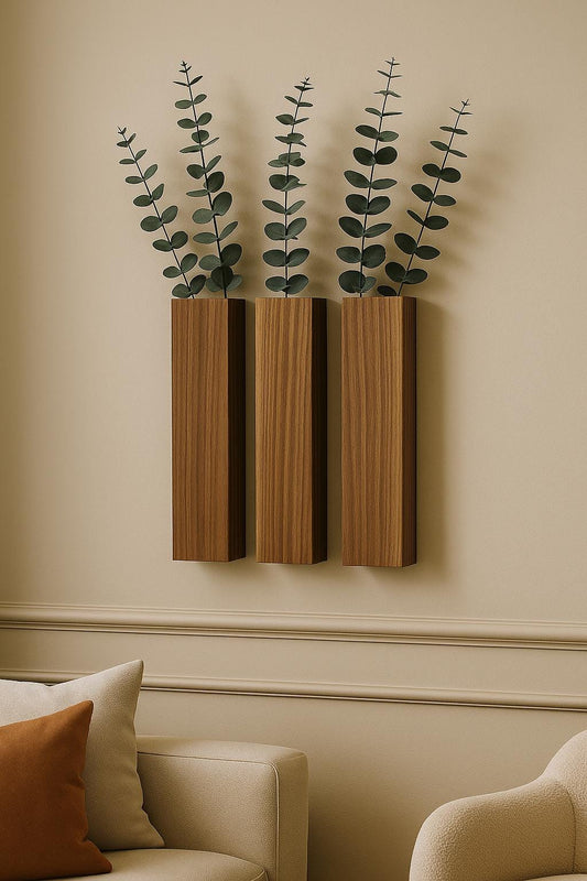Handmade Wood Wall Vase Set of 3: Rustic Farmhouse Decor