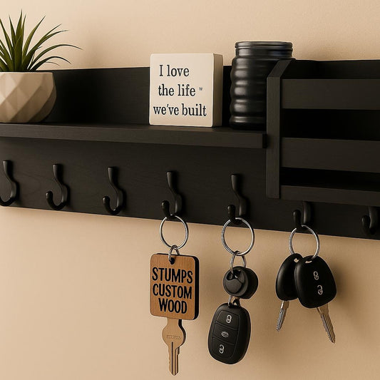 Wall Mounted Entryway Organizer: Wood Shelf, Mail & Key Holder - Handmade USA