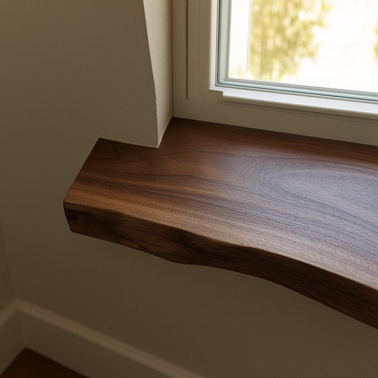 Walnut Live Edge Window Sill Shelf: Adhesive Rustic Plant Display for Home Decor