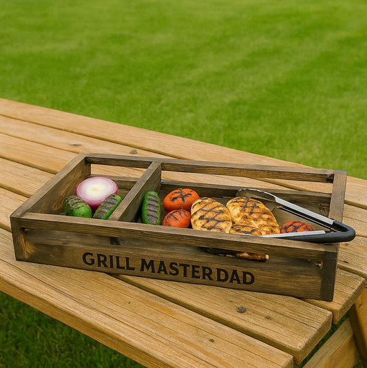 BBQ Grilling Tray Food Organizer  | Custom Wood Tray for Grill Masters | Fathers Day Gift | Outdoor Cooking Tray by Stumps Custom Wood