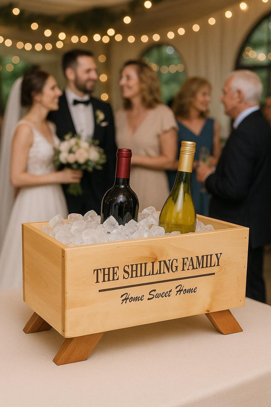 Handmade Wooden BarWine Bar Cooler Trough: Engraved Rustic Beverage Station