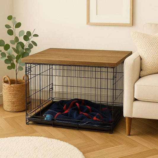 Farmhouse Dog Crate Topper: Wood Kennel Cover & Table - Custom Fit