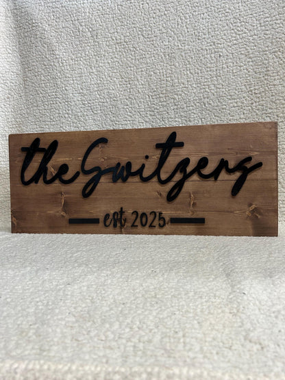 Personalized Family Name Sign: 3D Wood Lettering, Established Date