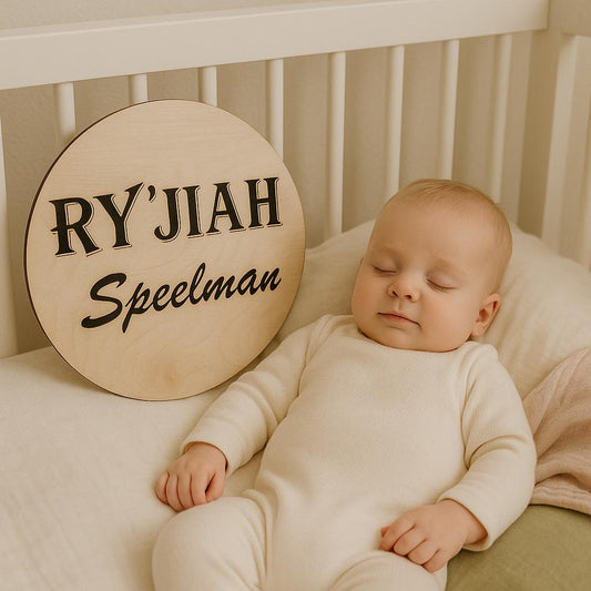 Engraved Wood Baby Name Sign: Custom Nursery Decor Plaque
