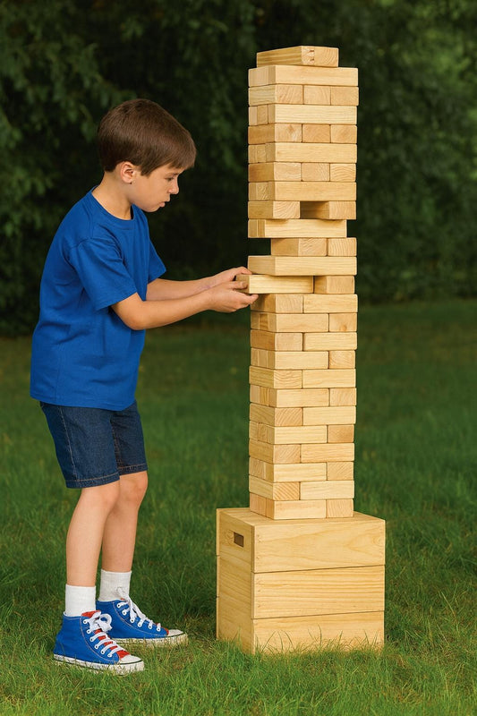 Giant Tumbling Tower Game: Wooden Stacking Blocks for Outdoor Backyard Parties & Fun