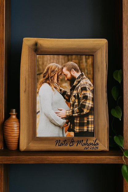 Personalized Live Edge Wood Picture Frame: Rustic Engraved Photo Display