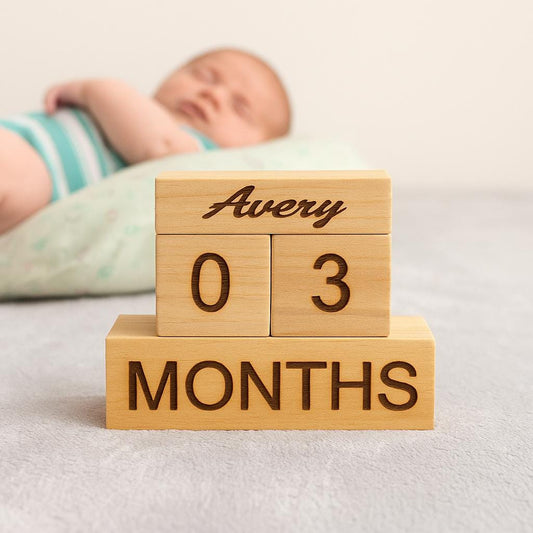 Personalized Wooden Milestone Blocks: Rustic Nursery Photo Props