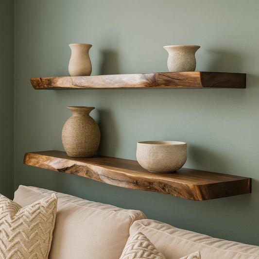 Walnut Live Edge Shelf: Rustic Floating Wall Shelves for Home & Office