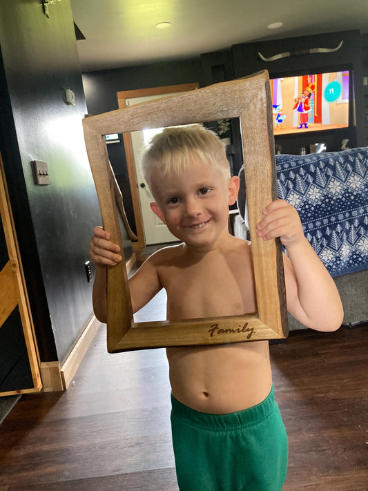 Personalized Live Edge Wood Picture Frame: Rustic Engraved Photo Display