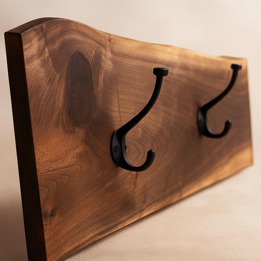 Live Edge Wooden Coat Rack: Rustic Wall Mounted Entryway Shelf & Key Holder
