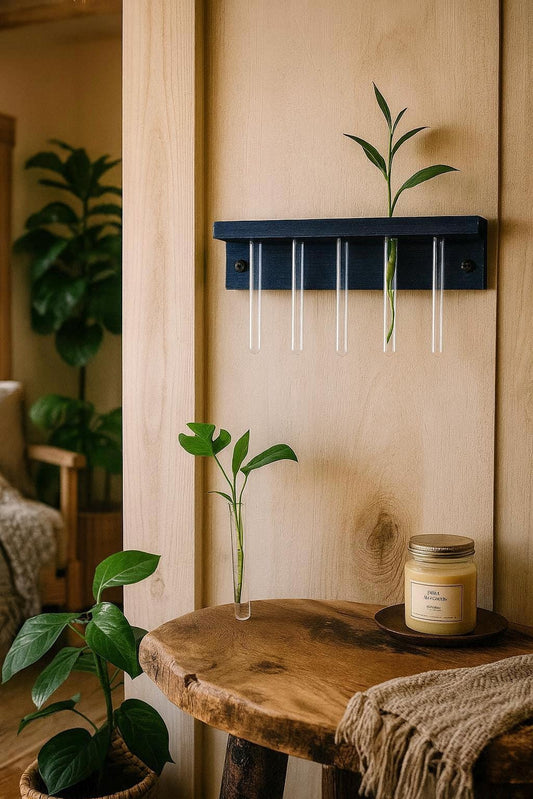 Live Edge Plant Shelf Propagation Station | Wooden Plant Starter with Test Tubes Gift