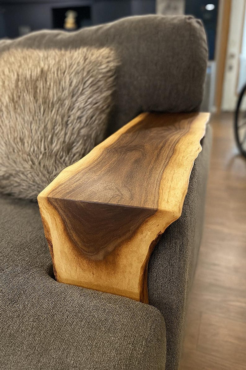 Live Edge Walnut Couch Arm Table | Handmade Wooden Sofa Arm Tray - Stumps Custom Wood