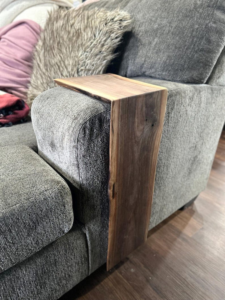Live Edge Walnut Couch Arm Table | Handmade Wooden Sofa Arm Tray - Stumps Custom Wood