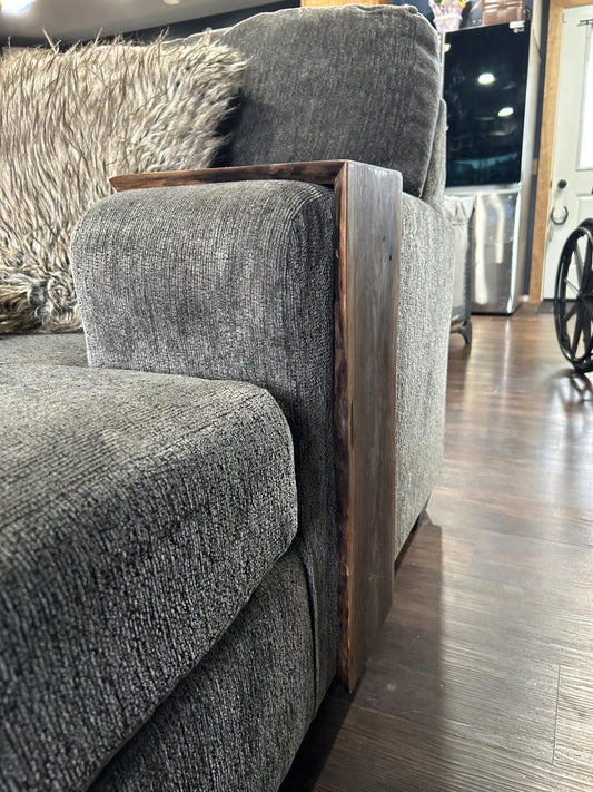 Live Edge Walnut Couch Arm Table | Handmade Wooden Sofa Arm Tray - Stumps Custom Wood