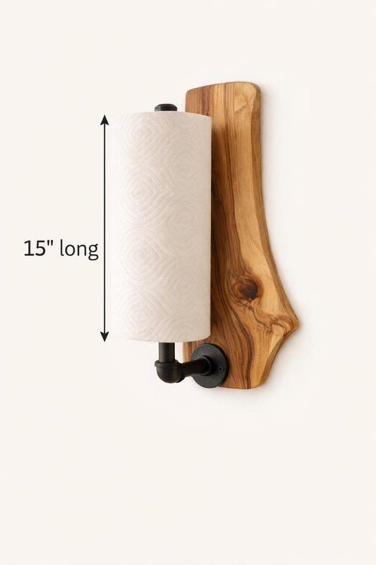Live Edge Walnut Towel Holder — Industrial Paper Towel Holder - Stumps Custom Wood