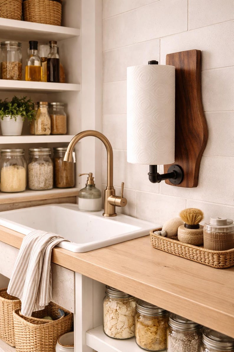 Live Edge Walnut Towel Holder — Industrial Paper Towel Holder - Stumps Custom Wood