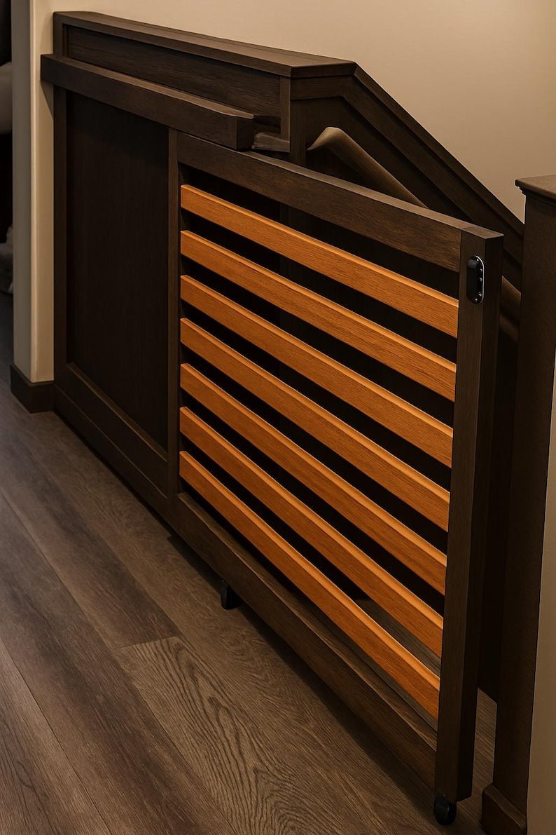 Modern Sliding Pocket Gate – Custom Baby &amp; Pet Safety Gate - Stumps Custom Wood