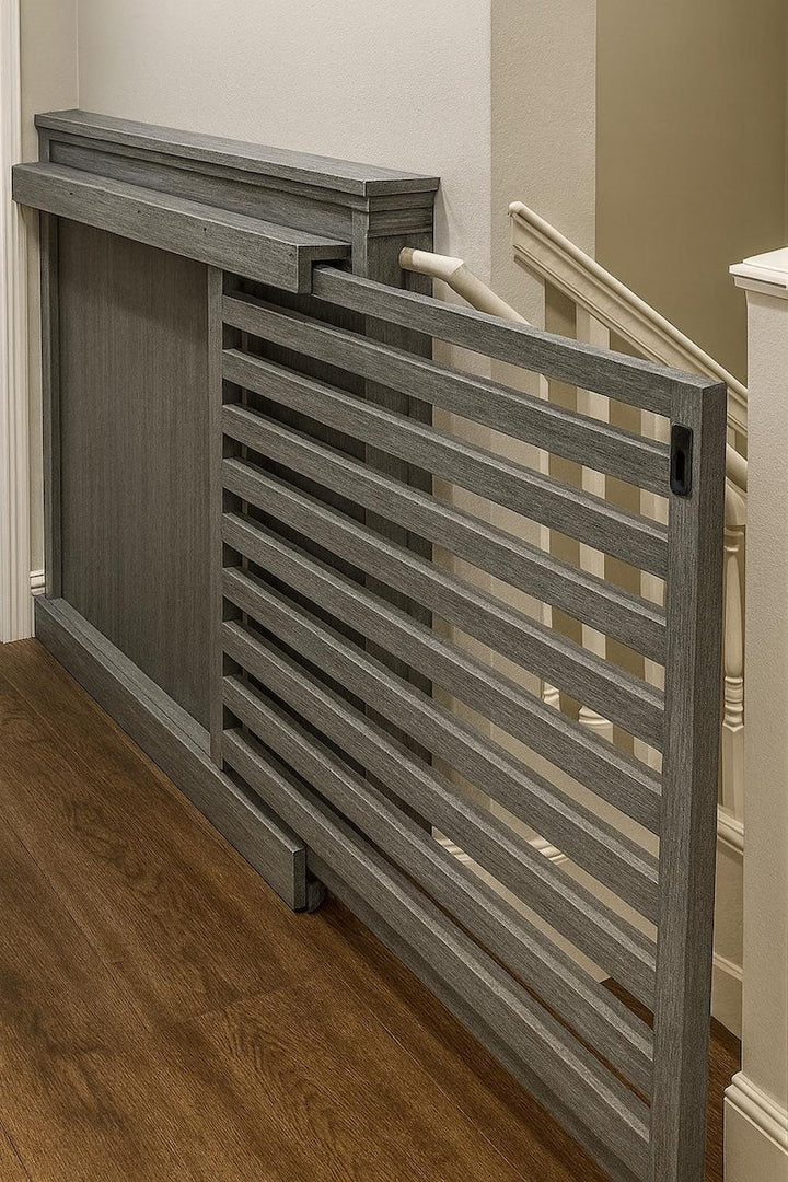 Modern Sliding Pocket Gate – Custom Baby &amp; Pet Safety Gate - Stumps Custom Wood