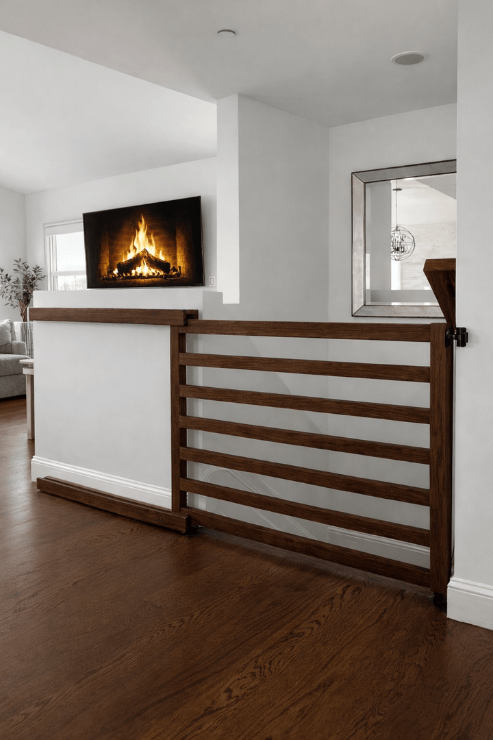 Modern Sliding Pocket Gate – Custom Baby &amp; Pet Safety Gate - Stumps Custom Wood