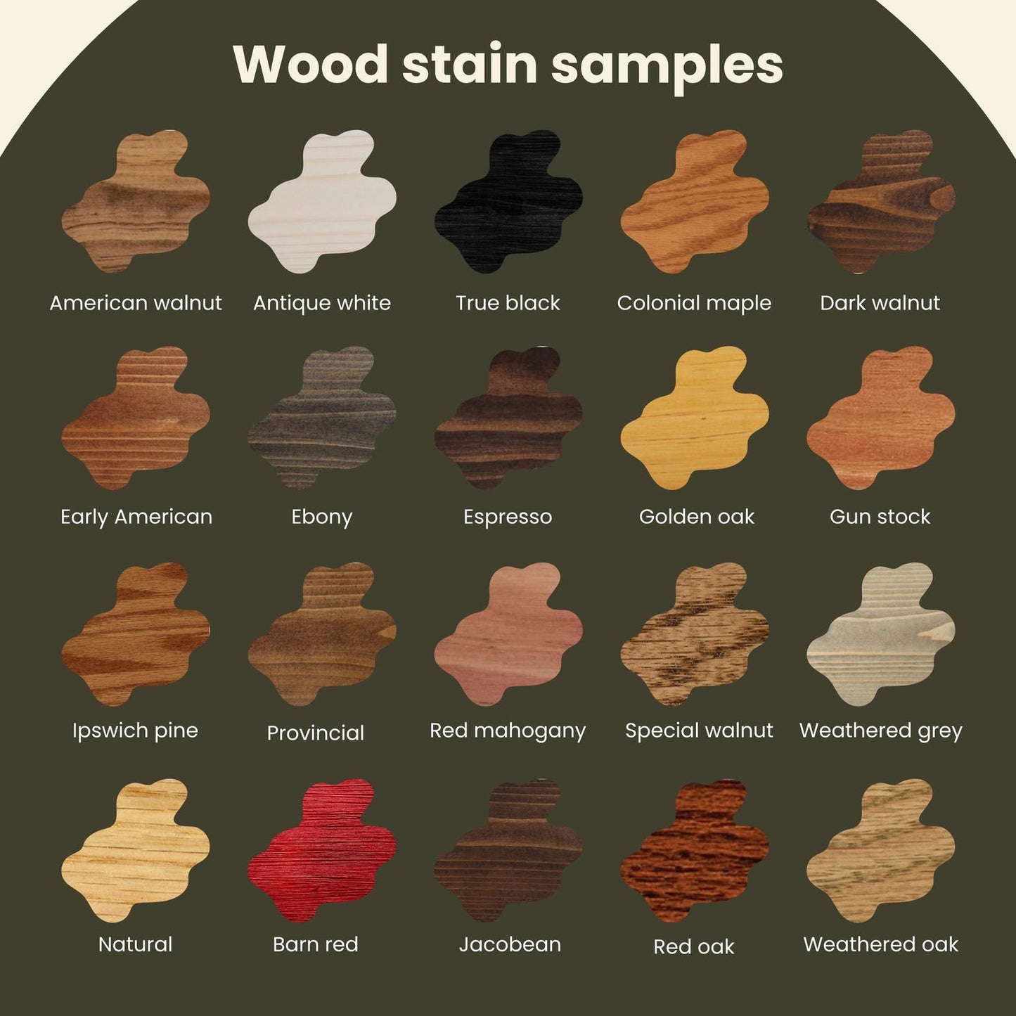 modern sliding slat baby gate samples showcasing various finishes including American walnut, antique white, and dark walnut.