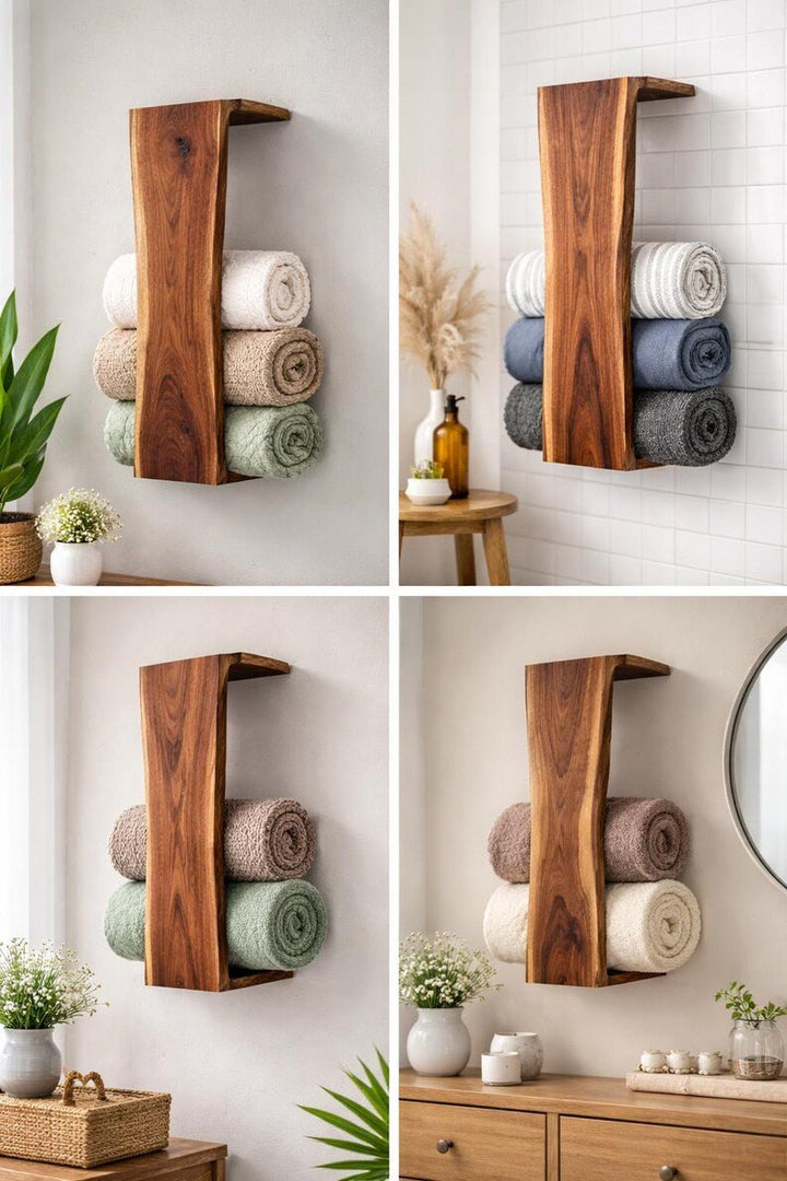 Natural Wood Blanket Holder | Rustic Wall Organizer Rack XL - Stumps Custom Wood
