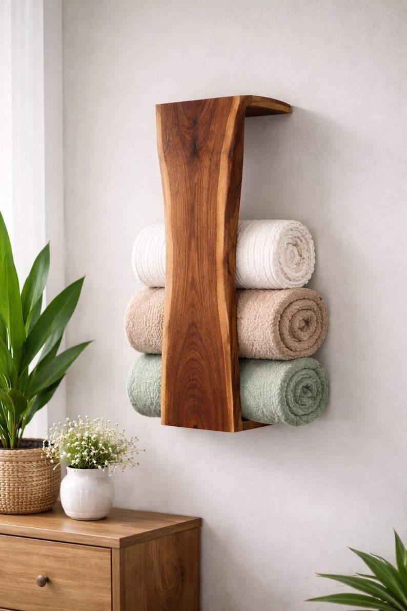 Natural Wood Blanket Holder | Rustic Wall Organizer Rack XL - Stumps Custom Wood