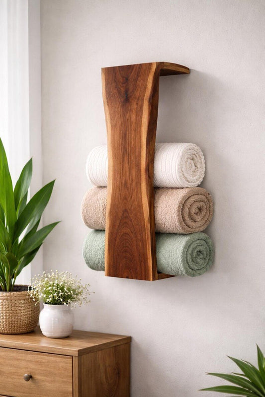 Natural Wood Blanket Holder | Rustic Wall Organizer Rack XL - Stumps Custom Wood