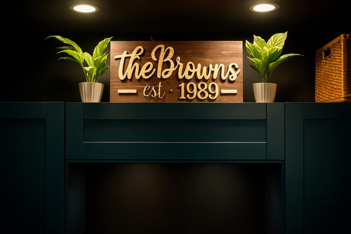 Personalized Family Name Sign: 3D Wood Lettering, Established Date - Stumps Custom Wood