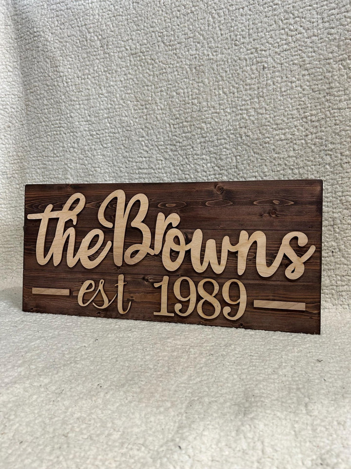 Personalized Family Name Sign: 3D Wood Lettering, Established Date - Stumps Custom Wood