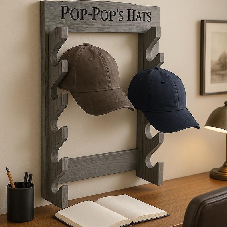 personalized hat organizer: Custom Mounted Hat Rack - Stumps Custom Wood