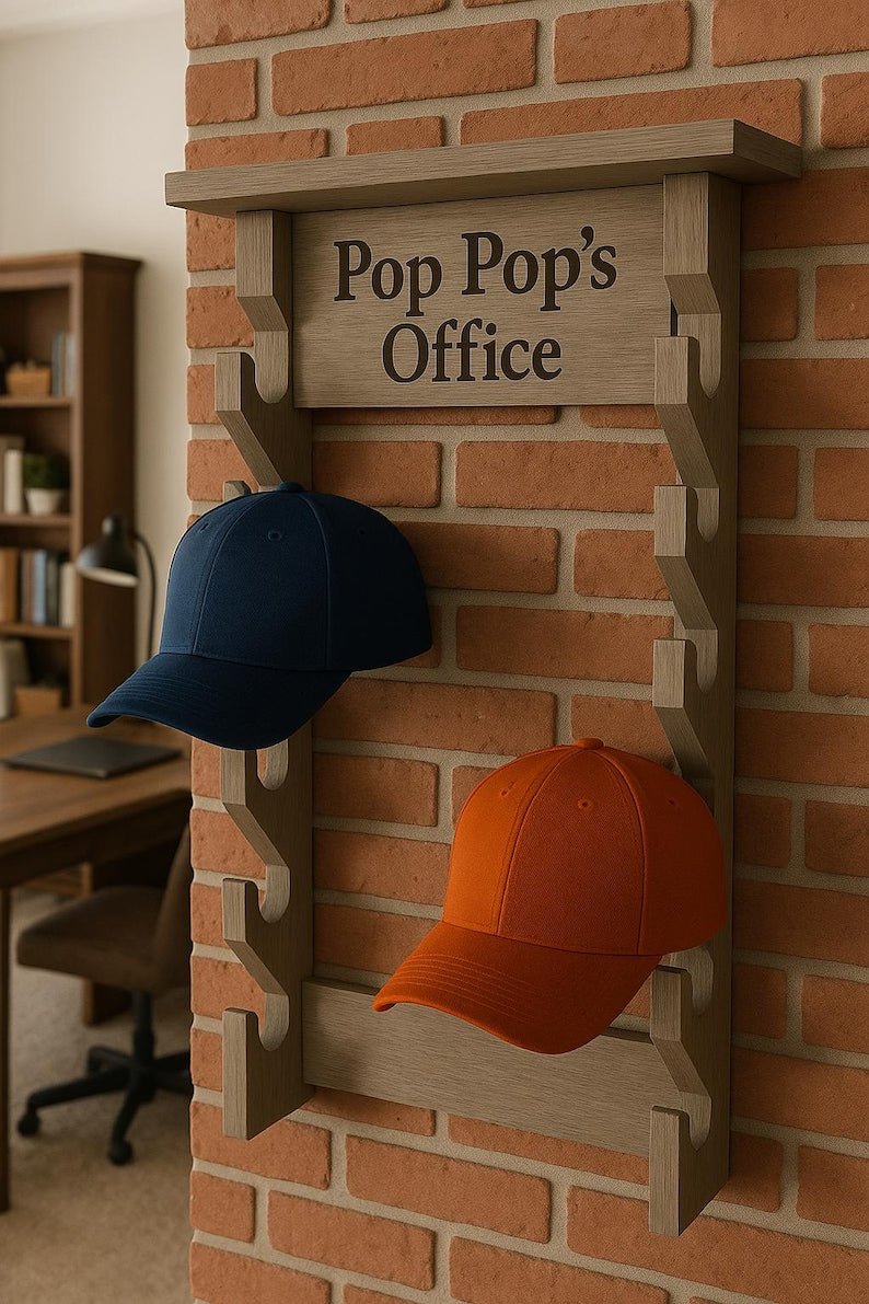 personalized hat organizer: Custom Mounted Hat Rack - Stumps Custom Wood