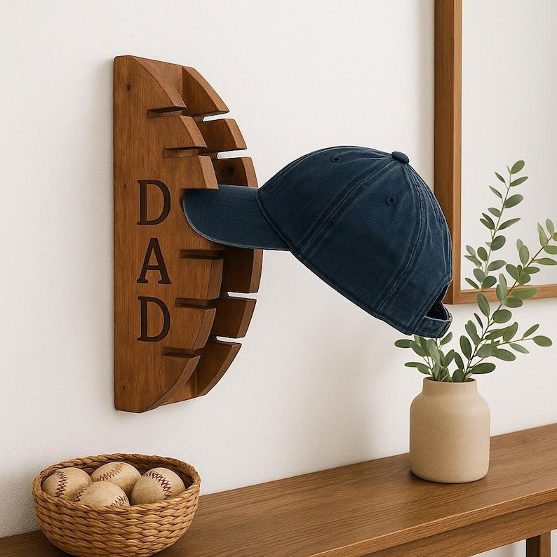 personalized hat organizer Gift | Wood Wall Mounted Cap Storage - Stumps Custom Wood