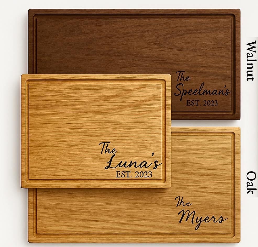 Personalized Oak Cutting Board: Engraved Wedding Charcuterie Board - Stumps Custom Wood