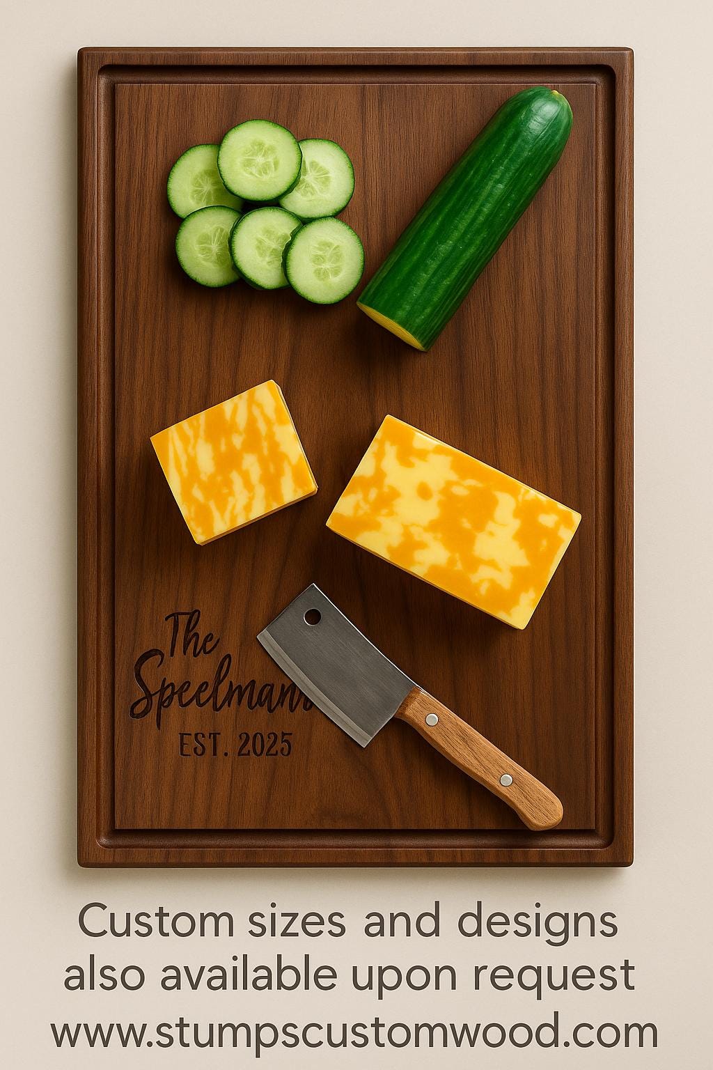 Personalized Oak Cutting Board: Engraved Wedding Charcuterie Board - Stumps Custom Wood