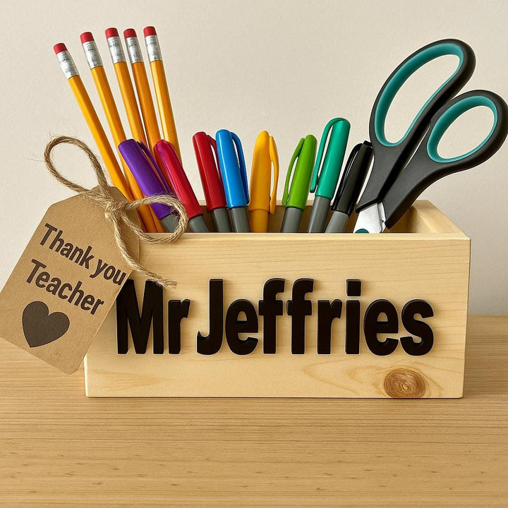 Personalized Pencil Teacher Desk Organizer | Custom Teacher Gif - Stumps Custom Wood